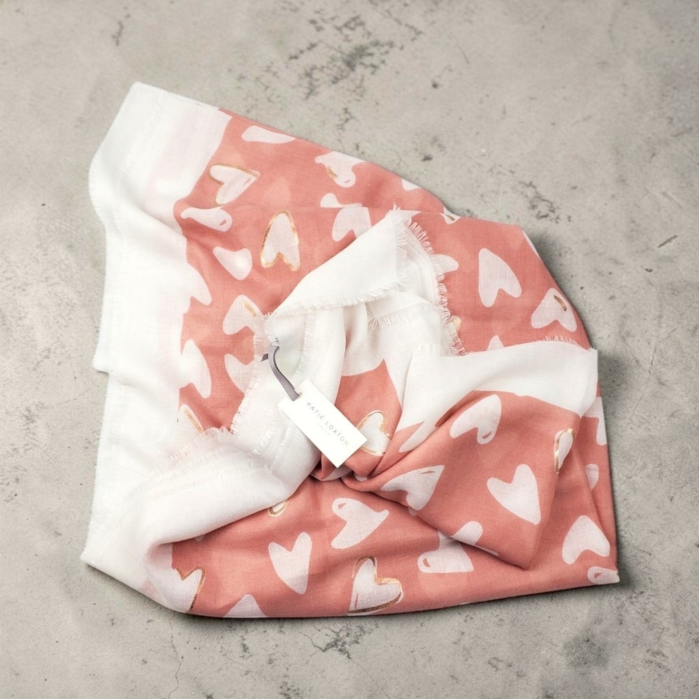 Katie‎ Loxton London Heart Print Scarf Thistle Pink Gold Foil Metallic Wrap NWT
